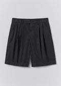 Double Pleat Cotton Poplin Shorts | Washed Black