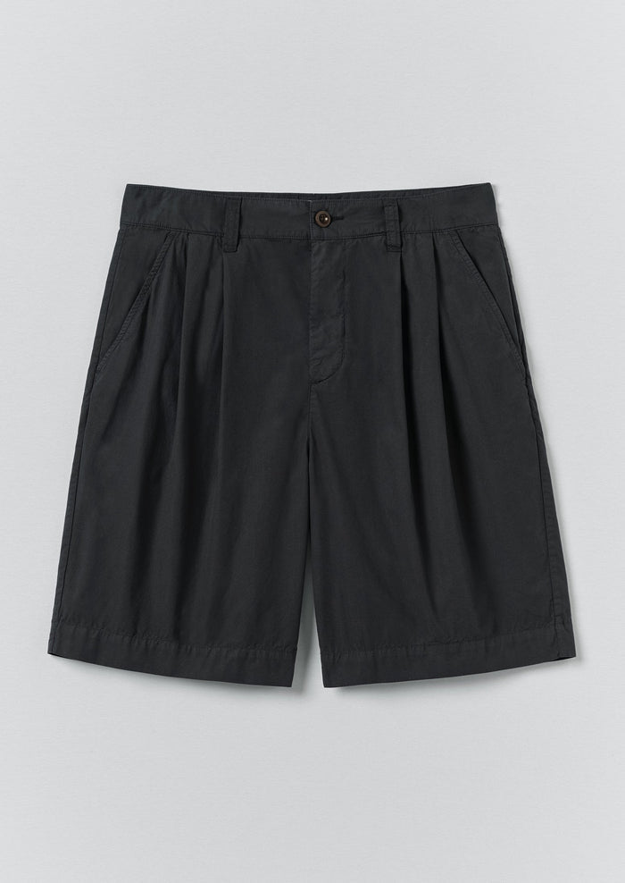 Double Pleat Cotton Poplin Shorts | Washed Black