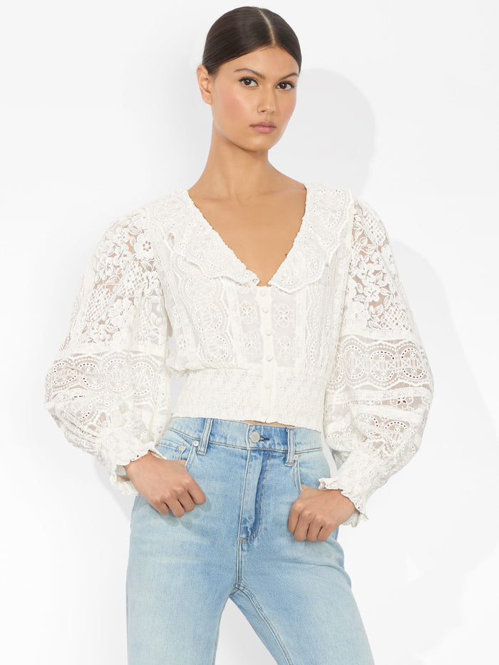 DOVE RUFFLED CROP TOP - OFF WHITE