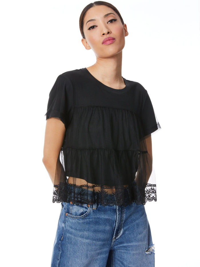 DREEMA SHORT SLEEVE TIERED TEE - BLACK