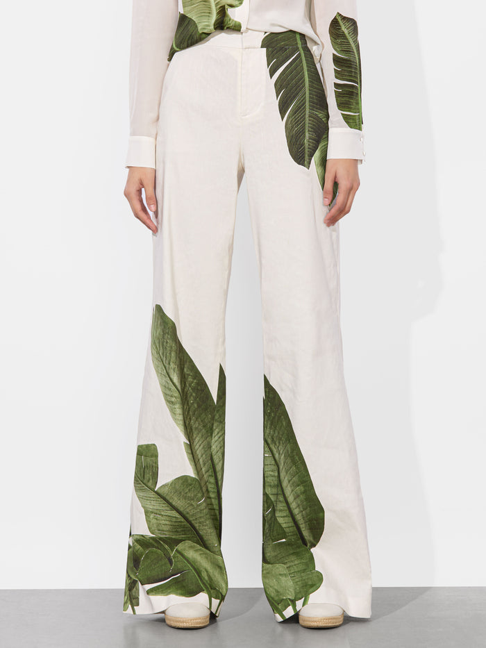 DYLAN LINEN PANT - JUNGLE PALM OFF WHITE