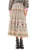 EARLA EMBROIDERED MIDI SKIRT - FLOWER POT ECRU MULTI