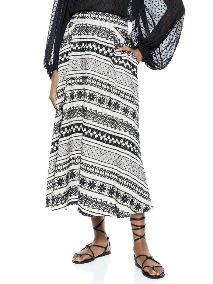 EARLA HIGH WAISTED MIDI SKIRT - NATURAL/BLACK