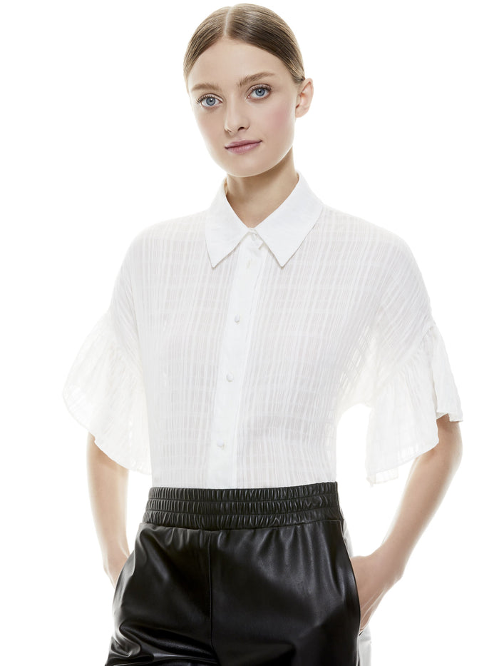 EDYTH RUFFLE SLEEVE BUTTON DOWN - OFF WHITE