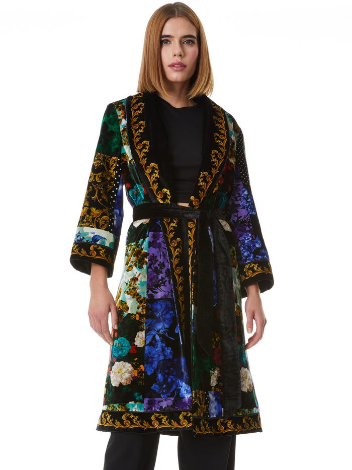 EILENE BELTED VELVET KIMONO - PETALS PATCHWORK