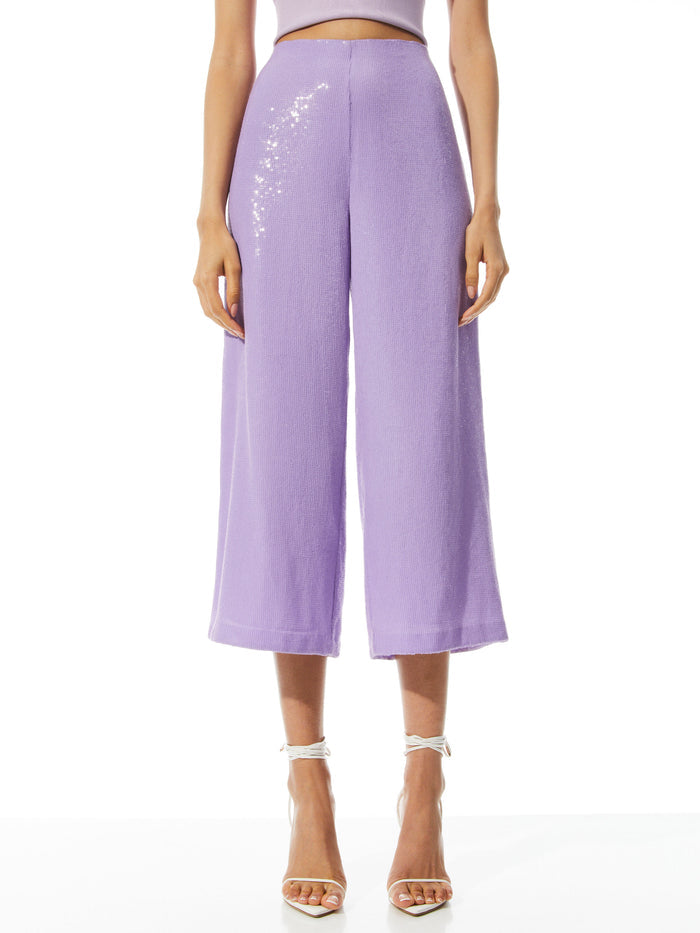 ELBA SEQUIN HIGH WAISTED ANKLE PANT - LAVENDER