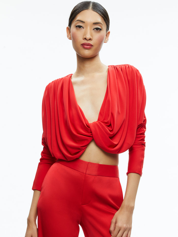 ELDA TWIST DRAPE CROPPED TOP - BRIGHT RUBY