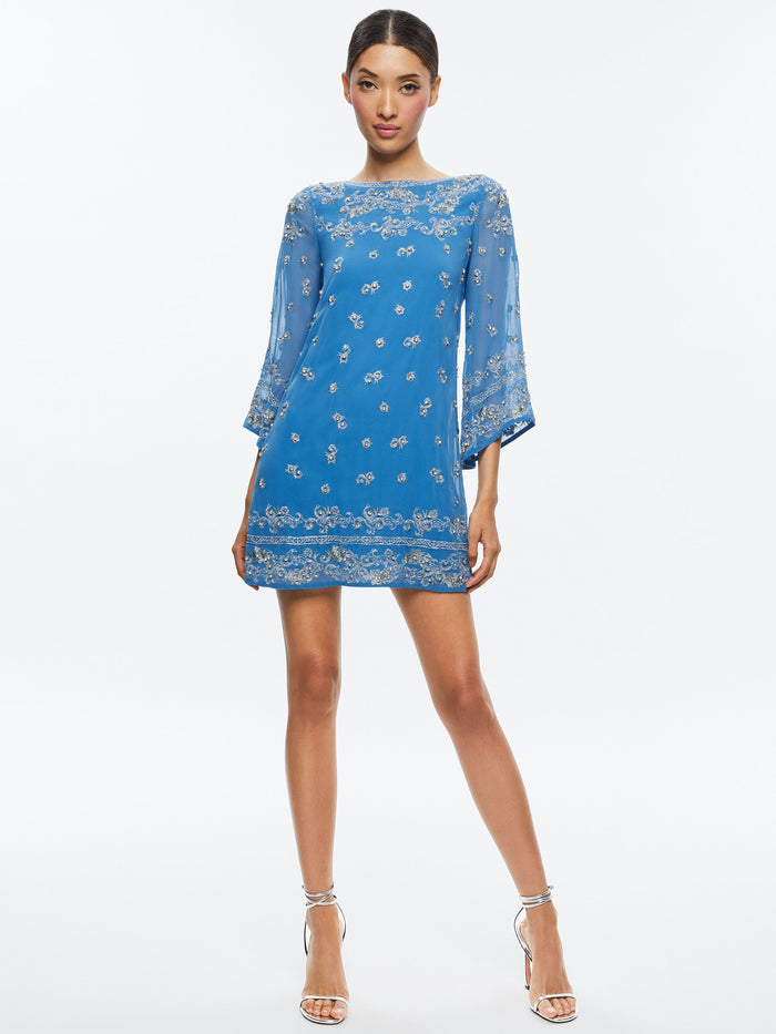 ELEONORA EMBELLISHED TUNIC DRESS - FRENCH BLUE/ANTIQUE SILVER