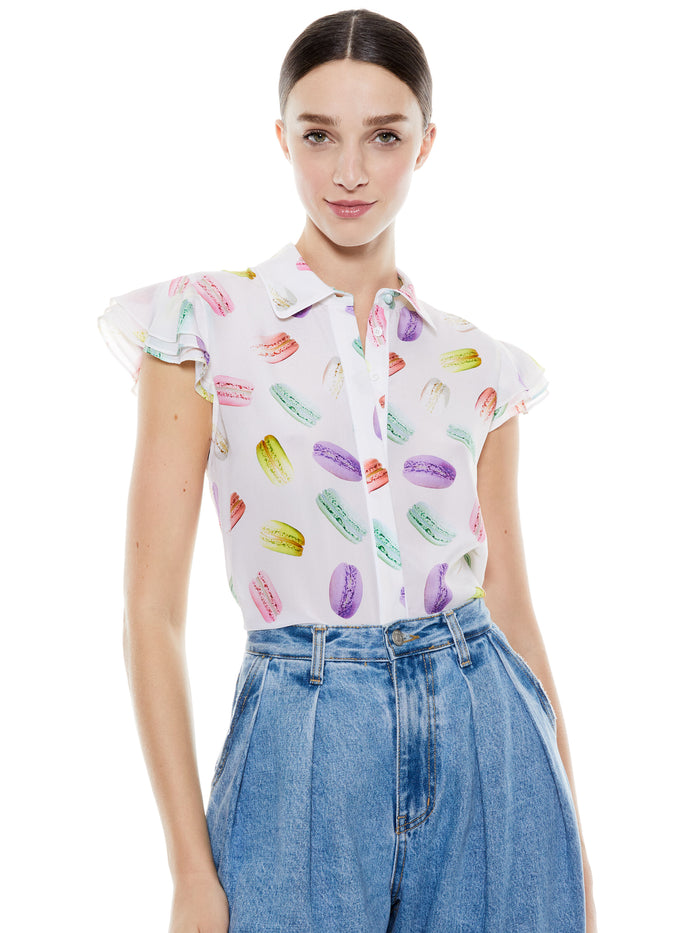 ELI FLUTTER SLEEVE BUTTON DOWN - SUNDAY MACAROONS