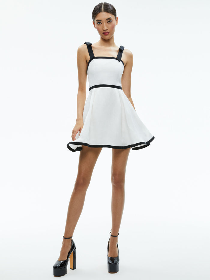 ELOISA TIE SHOULDER MINI DRESS - OFF WHITE/BLACK