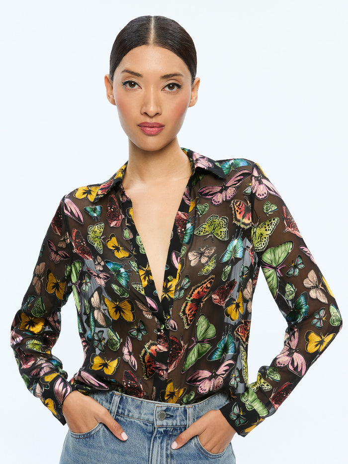 ELOISE BUTTON DOWN - BOUNDLESS BUTTERFLY BLACK