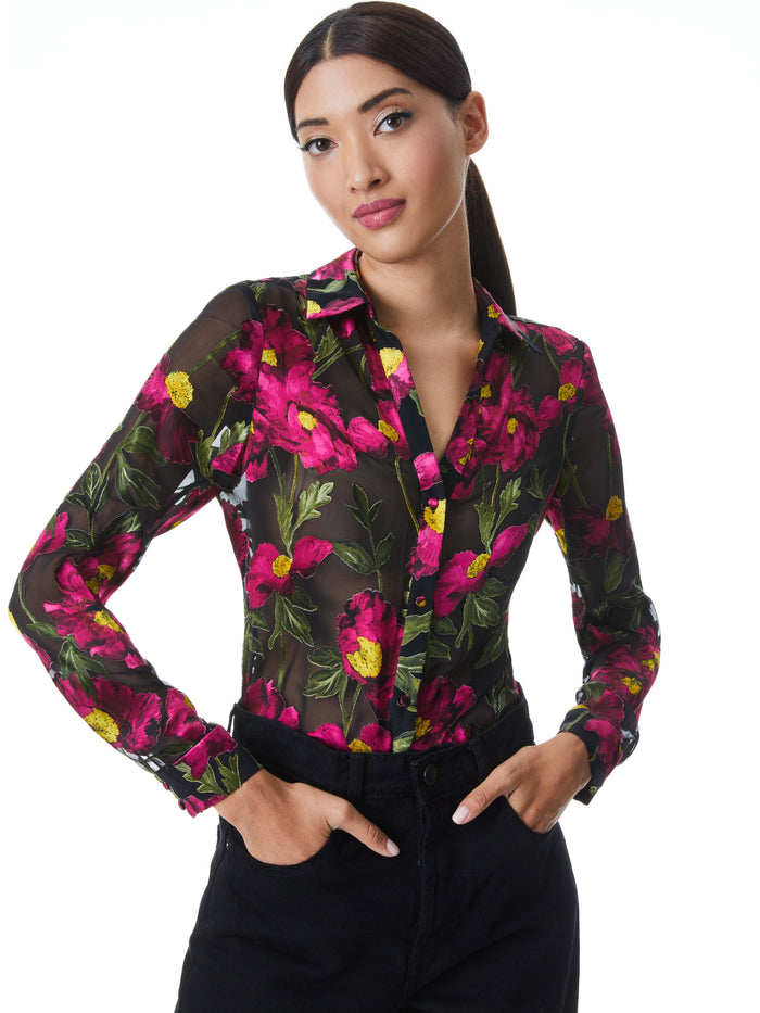 ELOISE FLORAL BUTTON DOWN BLOUSE - CALIFORNIA POPPY