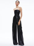 EMELDA CARGO VEGAN LEATHER JUMPSUIT - BLACK