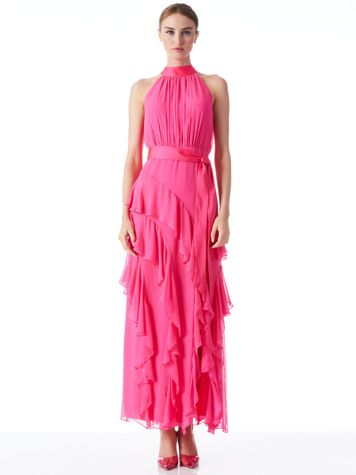 EMELIA HALTER NECK GOWN - WILD PINK