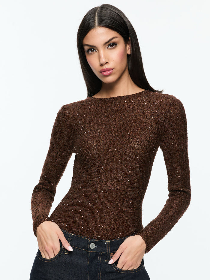 ENEIDA SEQUIN PULLOVER - ESPRESSO