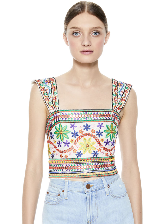 ESME SEQUIN CROPPED TANK TOP - NATURAL/MULTI