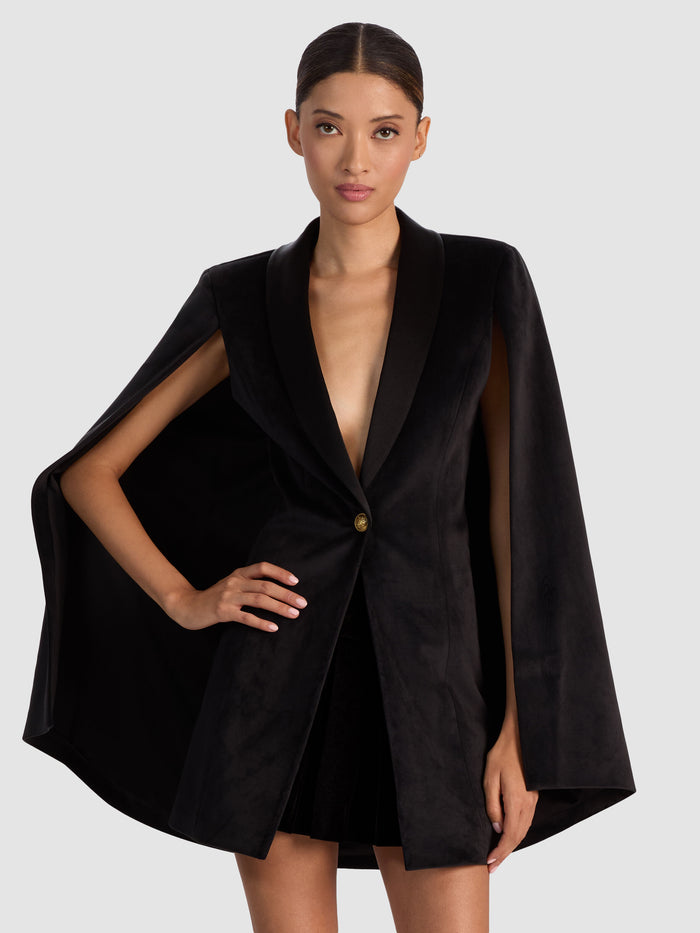ESTHER VELVET CAPE BLAZER - BLACK