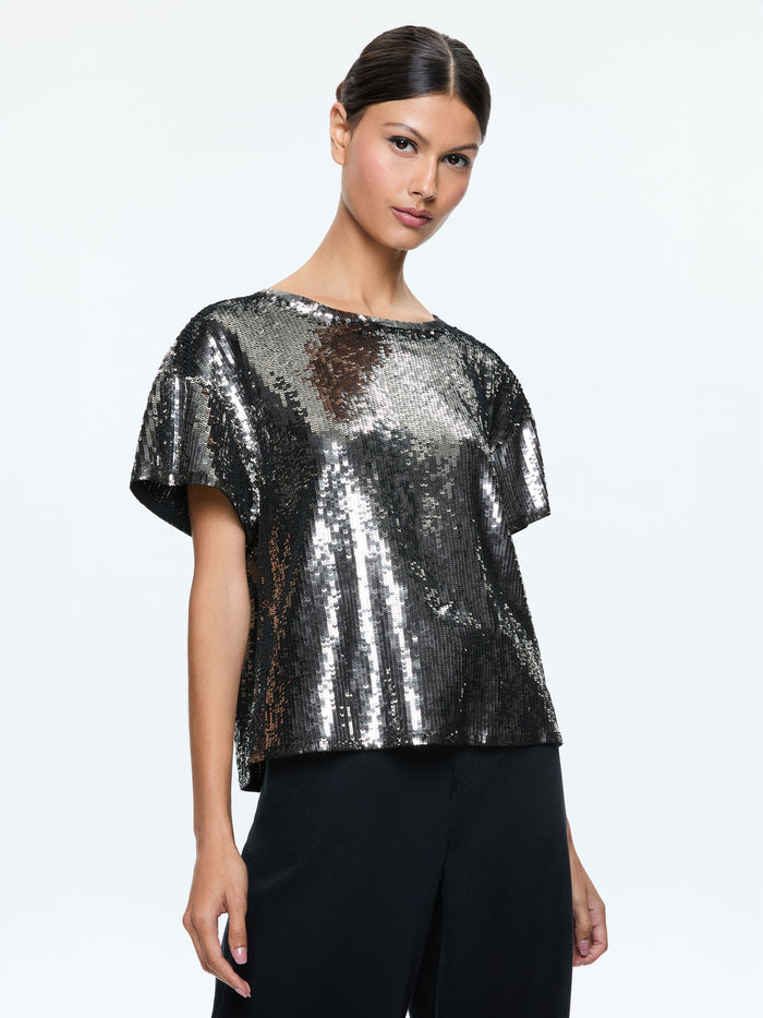 EVAN SEQUIN OVERSIZED TEE - GUNMETAL