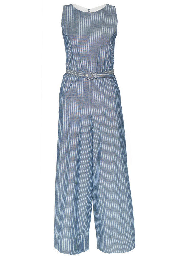 EVERLY JUMPSUIT W BELT - CHAMBRAY STRIPE