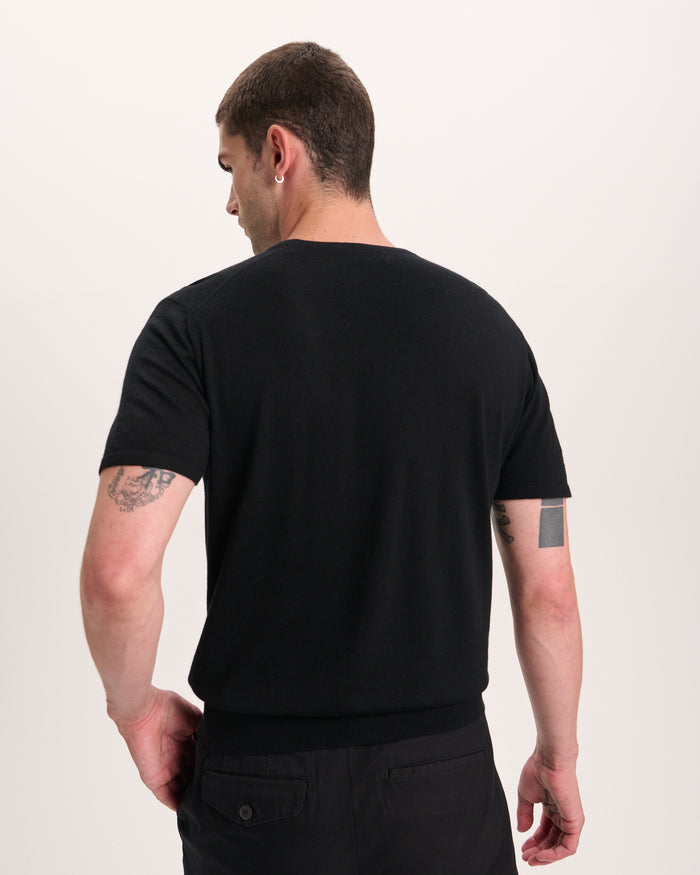 Extra Fine Merino Wool Crew Neck Tee - Black