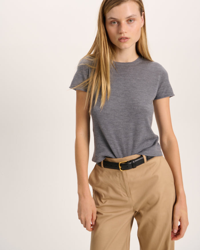 Extra Fine Merino Wool Crew Neck Tee - Medium Heather Grey