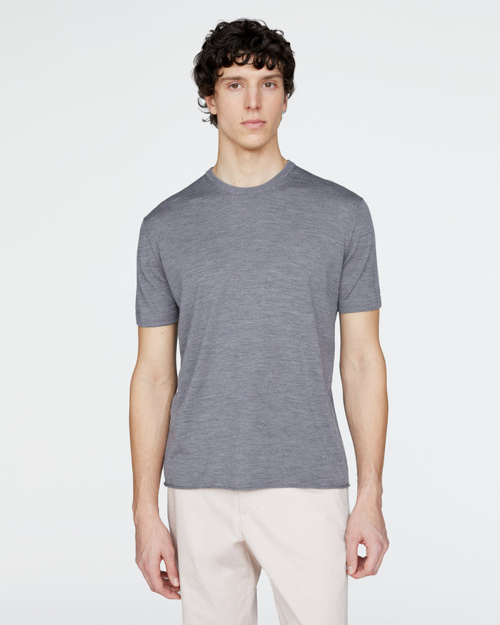 Extra Fine Merino Wool Crew Neck Tee - Medium Heather Grey