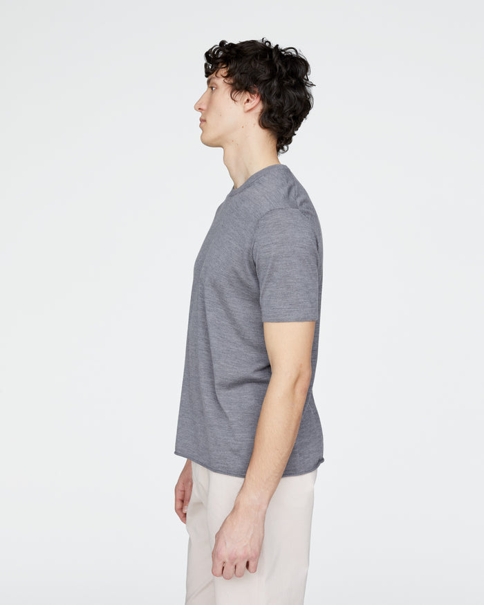 Extra Fine Merino Wool Crew Neck Tee - Medium Heather Grey