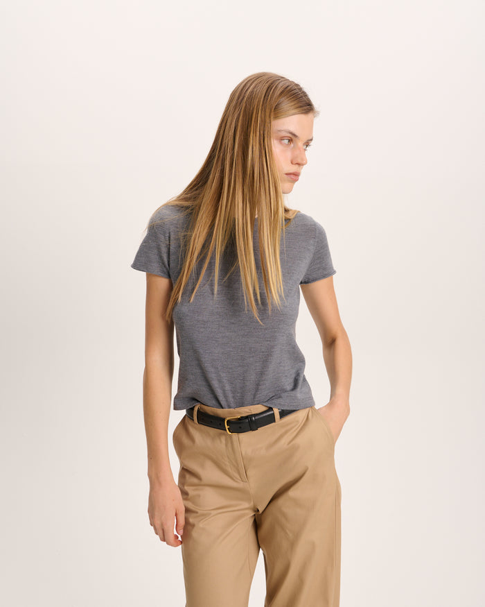 Extra Fine Merino Wool Crew Neck Tee - Medium Heather Grey