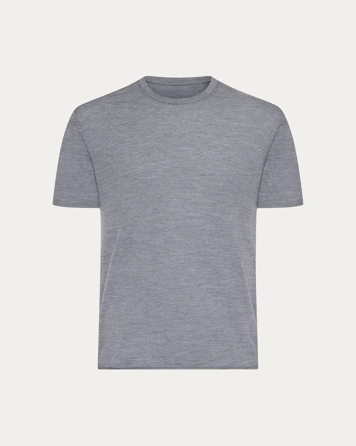 Extra Fine Merino Wool Crew Neck Tee - Medium Heather Grey
