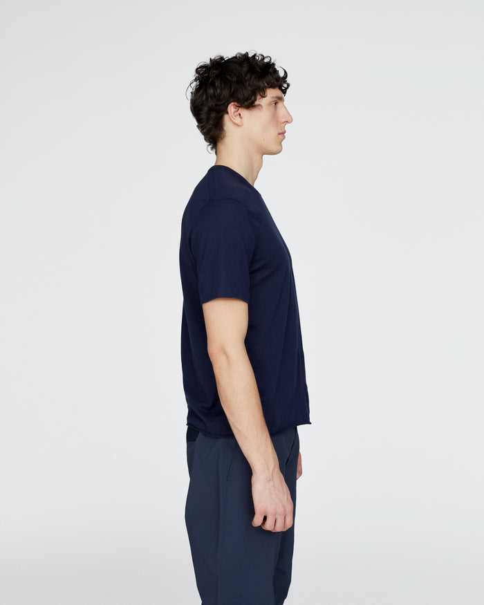 Extra Fine Merino Wool Crew Neck Tee - Midnight