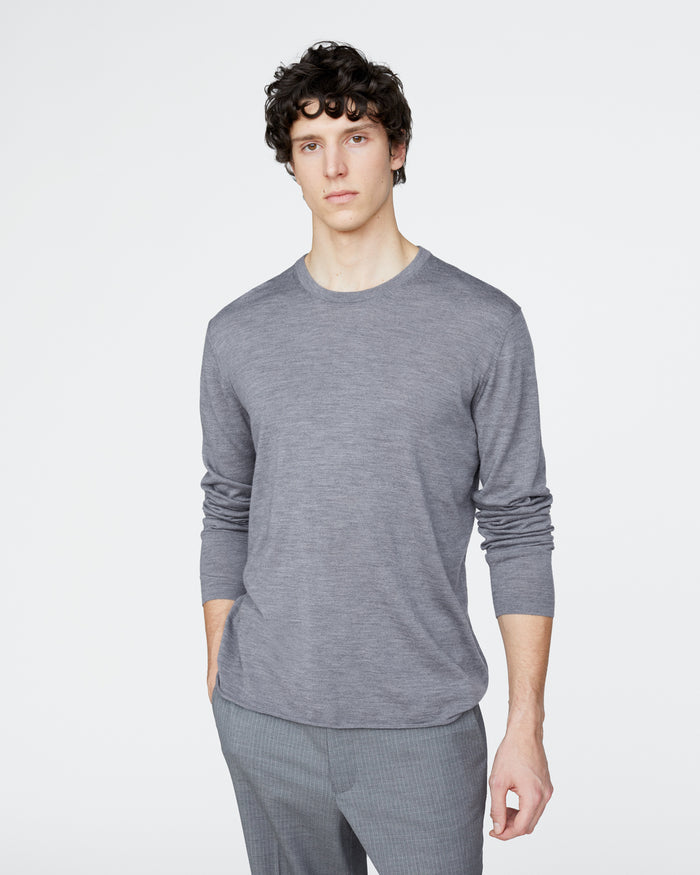 Extra Fine Merino Wool Long Sleeve Crew Neck Tee - Medium Heather Grey