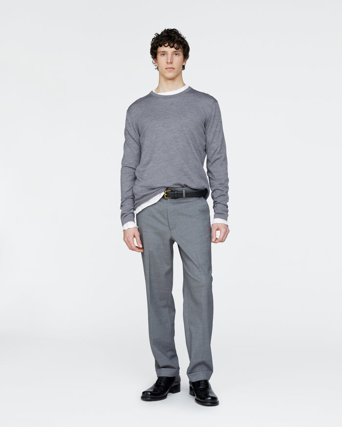 Extra Fine Merino Wool Long Sleeve Crew Neck Tee - Medium Heather Grey
