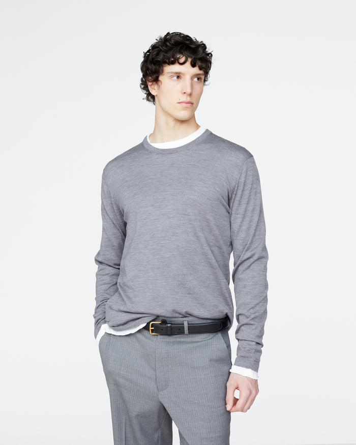 Extra Fine Merino Wool Long Sleeve Crew Neck Tee - Medium Heather Grey