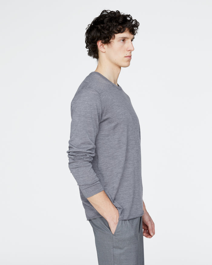 Extra Fine Merino Wool Long Sleeve Crew Neck Tee - Medium Heather Grey