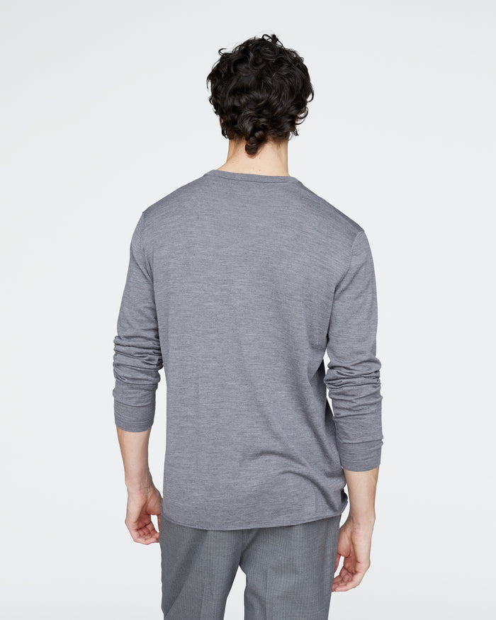Extra Fine Merino Wool Long Sleeve Crew Neck Tee - Medium Heather Grey