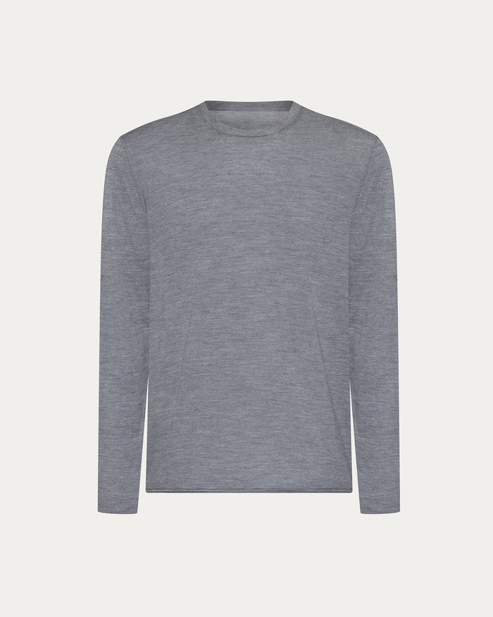 Extra Fine Merino Wool Long Sleeve Crew Neck Tee - Medium Heather Grey