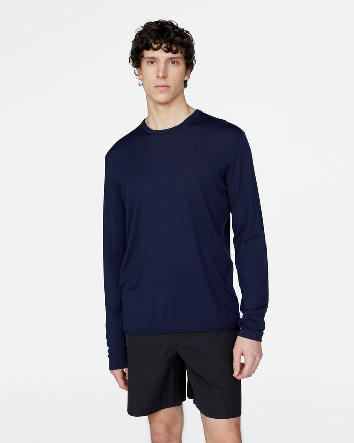 Extra Fine Merino Wool Long Sleeve Crew Neck Tee - Midnight