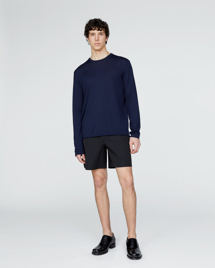 Extra Fine Merino Wool Long Sleeve Crew Neck Tee - Midnight