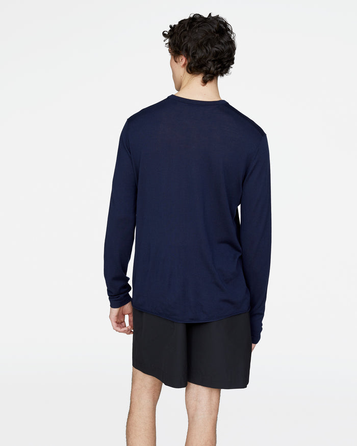 Extra Fine Merino Wool Long Sleeve Crew Neck Tee - Midnight