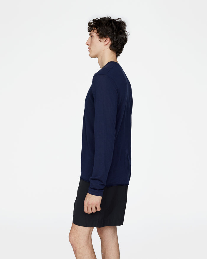Extra Fine Merino Wool Long Sleeve Crew Neck Tee - Midnight