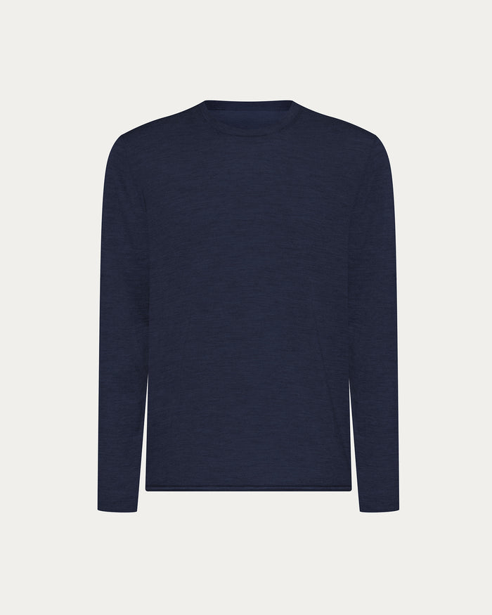 Extra Fine Merino Wool Long Sleeve Crew Neck Tee - Midnight
