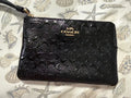 Coach F67555 Corner Zip Wristlet – Black Signature Leather Small Designer Wallet
