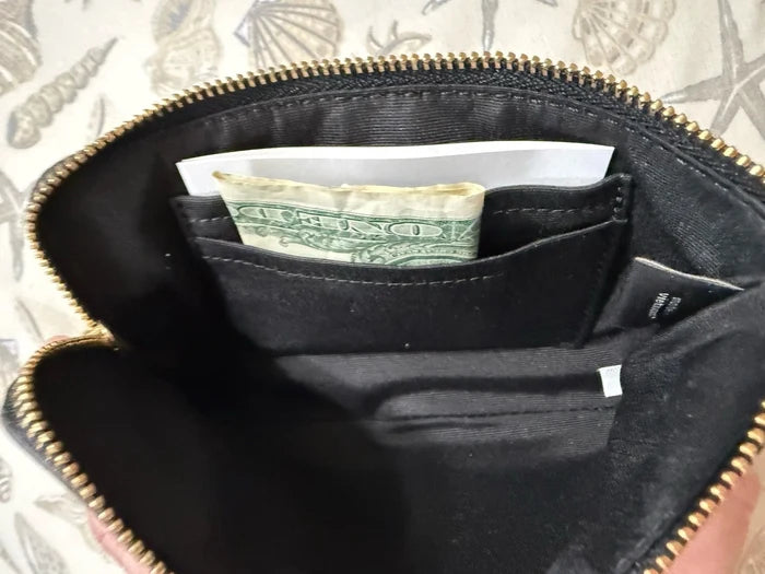 Coach F67555 Corner Zip Wristlet – Black Signature Leather Small Designer Wallet
