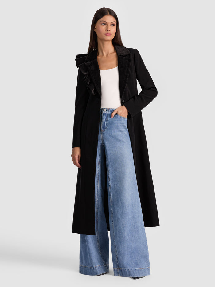 FAIE SLIM RUFFLE MAXI BLAZER - BLACK