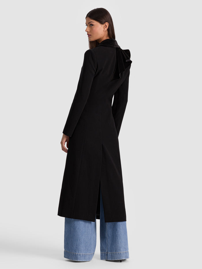 FAIE SLIM RUFFLE MAXI BLAZER - BLACK