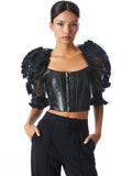 FANTASIA PLEATED SLEEVE BUSTIER - BLACK