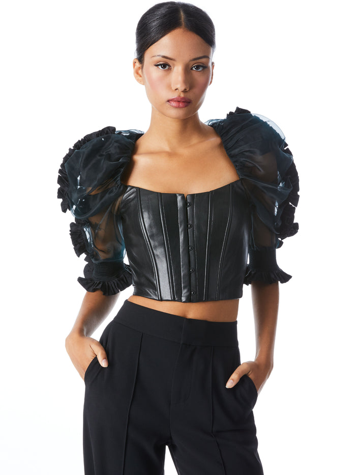 FANTASIA PLEATED SLEEVE BUSTIER - BLACK