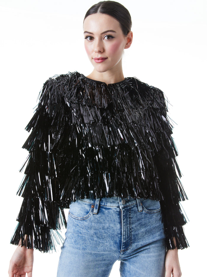FAWN FRINGE TINSEL JACKET - BLACK