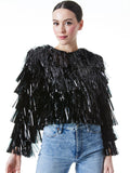 FAWN FRINGE TINSEL JACKET - BLACK
