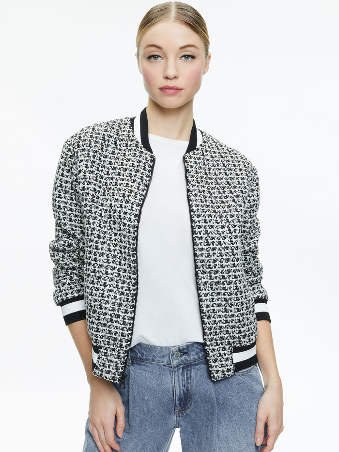 FELISA VARSITY BOMBER JACKET - BLACK/OFF WHITE